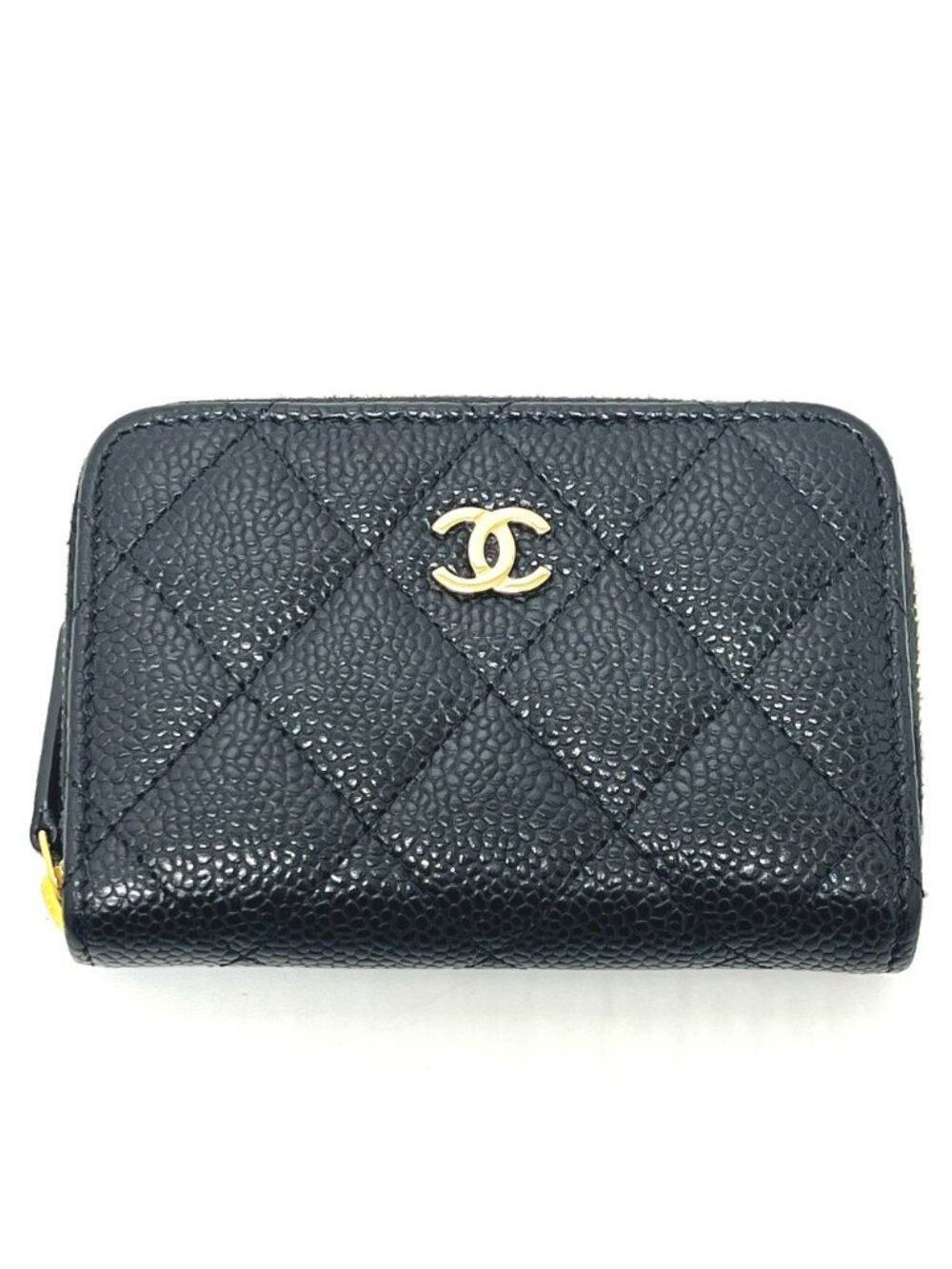 Chanel Coin Purse CC Logo Classic Zip Quilted Caviar Leather Black